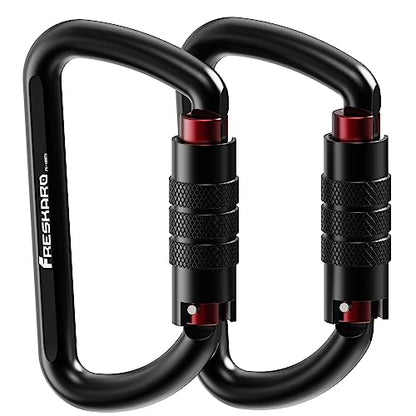 FresKaro 3inch 12kN-2698lbs Auto Locking Carabiner Clips, Solid D Shape, Heavy Duty 7075 Aluminum, Lightweight 1.09oz, Rust Proof, for Hammock, Hiking, Dog Leash, Keychain etc., Multi-Colors - color: Black-2pcs