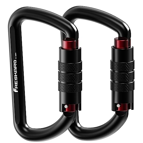 FresKaro 3inch 12kN-2698lbs Auto Locking Carabiner Clips, Solid D Shape, Heavy Duty 7075 Aluminum, Lightweight 1.09oz, Rust Proof, for Hammock, Hiking, Dog Leash, Keychain etc., Multi-Colors - color: Black-2pcs