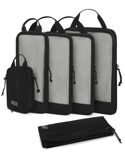 Hynes Eagle 6 Set/ 4 Set/ 2 Set Compression Packing Cubes Travel Essentials Lightweight Nylon Luggage Suitcase Organizer Bag Black 6PCS - color: Black-6 PCS