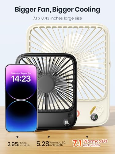 Warmco 10000mAh Portable Travel Fan 7-inch, Up to 24H Runtime, Ultra-thin Quiet Rechargeable Battery Powered Desk Fan with Digital Display for Camping, Office, Bedroom, Cruise Essentials - color: Cloud