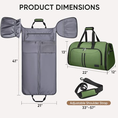 BALEINE Travel Garment Bag, Travel Suit Bag for Men, Water Resistant Carry on Garment Bag for Hanging Clothes, Garment Duffel Bag for Travel Business (Green-Convertible) - color: Green-Convertible