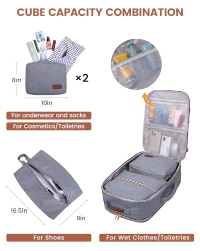 LOVEVOOK 50L Travel Backpack for Women & Men, Airline Approved Carry On Luggage with 3 Packing Cubes, TSA Overnight Bags, Waterproof Personal Item Bag, Weekender Essentials Backpacks fits 17" Laptop - color: Grey-beige-brown, size: X-Large