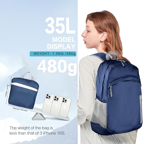 Waterproof Foldable Backpack Dry Storage Lightweight Daypack 35L Outdoor Backpack for Beach Men Women Dark Blue - color: Blue