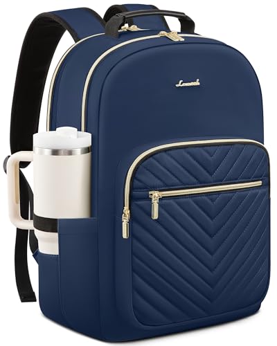 LOVEVOOK Laptop Backpack for Women with Giant Tumbler Holder 17.3 inch,Designer Travel Backpack Laptop Bag College Backpack,Quilted Work Nurse Teacher Backpack Purse Computer Bag Daypack,Navy Blue - color: Navy Blue, size: 17.3-Cup