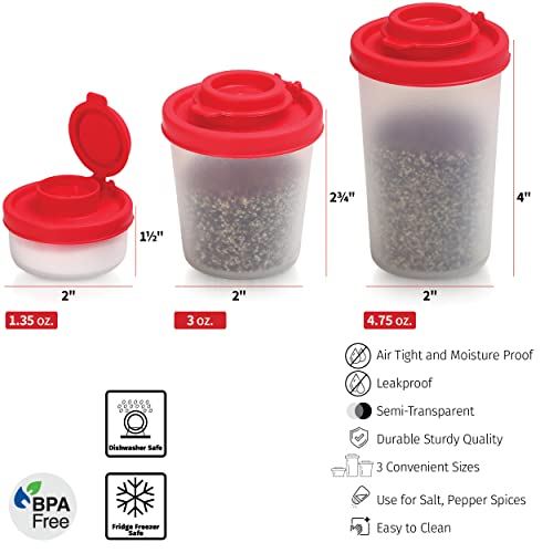 SIGNORAWARE Salt and Pepper Shakers Moisture Proof Set of Salt Shaker to go Camping Picnic Outdoors Kitchen Lunch Boxes Travel Spice Set Clear with Red Lids Plastic Airtight Dispenser (Combo 3 pack) - size: Combo, 3 pack