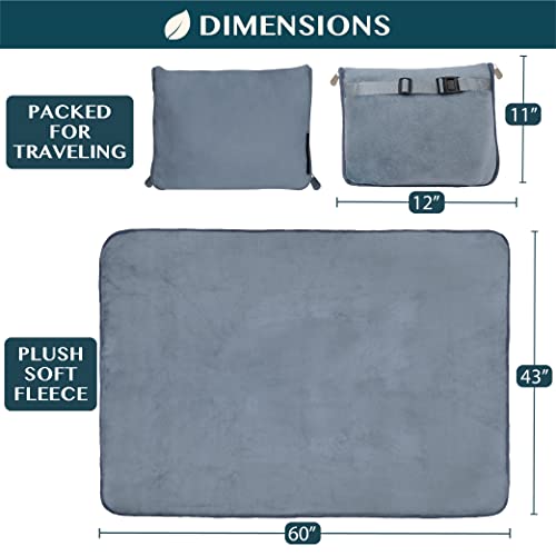 PAVILIA Travel Blanket Pillow, Soft Airplane Blanket 2-IN-1 Combo Set, Plane Blanket Compact Packable, Flight Essentials Car Pillow, Travelers Gift Accessories Luggage Backpack Strap, 60x43 Slate Blue - color: Dusty Blue