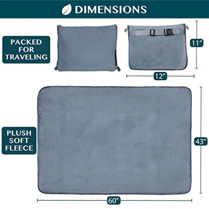 PAVILIA Travel Blanket Pillow, Soft Airplane Blanket 2-IN-1 Combo Set, Plane Blanket Compact Packable, Flight Essentials Car Pillow, Travelers Gift Accessories Luggage Backpack Strap, 60x43 Slate Blue - color: Dusty Blue