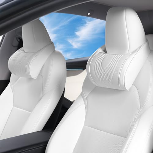 Car Headrest Memory Foam Neck Pillow for Driving with Leather Cover Soft Comfortable Seat Head Pillow Cushion for Most Cars SUV Sedan Home Office, White, 2PC - color: White, size: Headrest 2 Pack