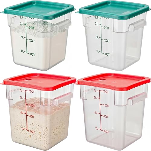 Lallisa 4 Pcs 8qt & 4qt Clear Food Storage Containers with Lids Handles and Scales, Stackable Plastic Square Food Storage Containers for Dough Proofing Baking Kitchen Restaurant(Red, Green) - color: Red, Green