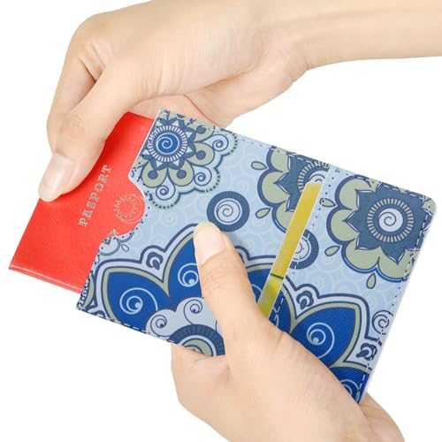 XEYOU Passport Holder Cover - Ultra Slim Premium Vegan Leather Travel Wallet Case Cover - color: Blue Bohemia