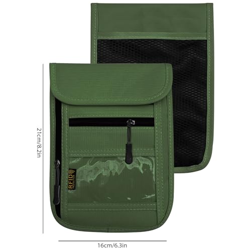 RFID Blocking Travel Neck Wallet Pouch and Passport Holder, Travel Neck Pouch Passport Holder for Women & Men - Army Green - color: 002Green