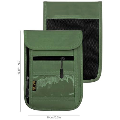 RFID Blocking Travel Neck Wallet Pouch and Passport Holder, Travel Neck Pouch Passport Holder for Women & Men - Army Green - color: 002Green