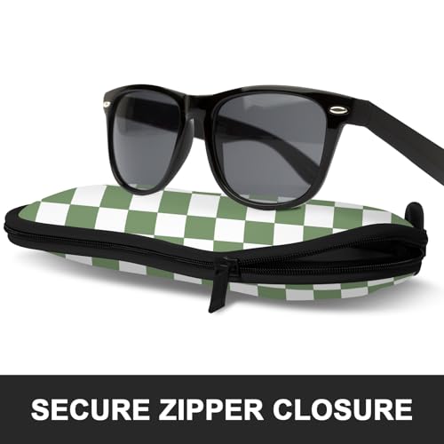 Sunglasses Soft Case, Ultra Light Portable Neoprene Zipper Glasses Case for Men Women - color: Green Plaid