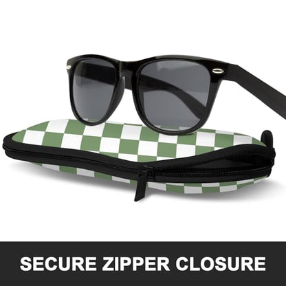Sunglasses Soft Case, Ultra Light Portable Neoprene Zipper Glasses Case for Men Women - color: Green Plaid