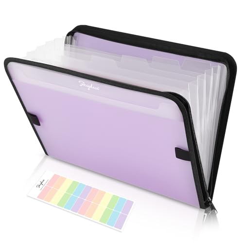 SKYDUE Accordion File Organizer, 7 Pocket Expanding File Folder with Front Pocket, Letter Size, Important Document Organizer with Double Zipper,Travel Folder, School Office Supplies - color: Purple