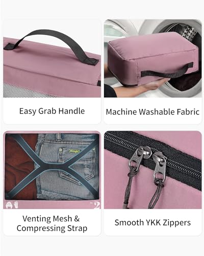 ECOHUB 7 Set Packing Cubes Tear-Resistant Luggage Packing Organizers with Number Icon for Travel Accessories Luggage Suitcase Machine Washable Packing Cubes (Pink) - color: Pink-No Compress, size: 7 Set Packing Cubes