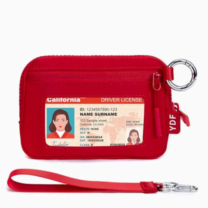 Keychain Wallet for Women Mini Zip Wristlet Wallets with ID Window, Small Coin Purse Keychain Card Holder Organizer, Detachable Strap Gifts for Women, Red - color: Red