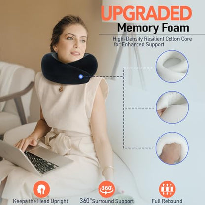 Travel Pillow | High-Density Memory Foam Pillow with 360° Surround Support. Ergonomically Designed. Ideal for Airplane Travel and Home Use. - color: Black