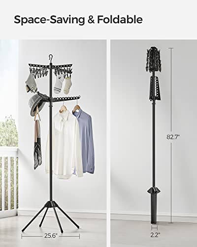 SONGMICS 2-Tier Clothes Drying Rack, 72-Inch Folding Laundry Drying Rack with 3 Rotatable Arms for Hangers, 24 Clips, Stainless Steel, for 27 Pieces of Clothes, Black ULLR512B01 - color: Black, style: 2-Tier-Clip