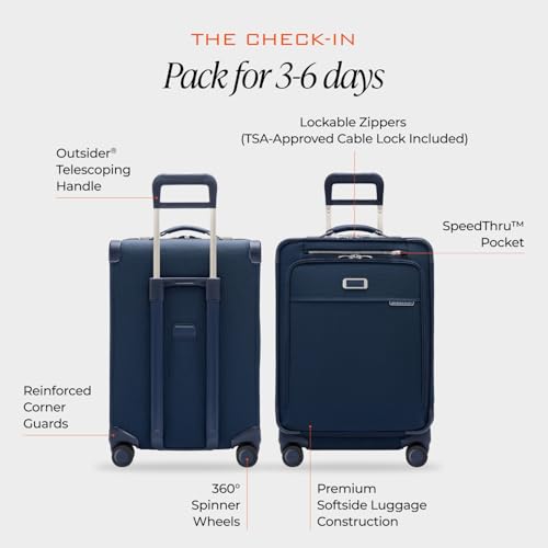 Briggs & Riley 24 Inch Compact Checked Suitcase Luggage with Wheels - Zipperless Compression Expansion System, 360 Spinner, Flat Packing Interior, Accessible Front Pocket - Baseline Collection - Navy - color: Navy, size: 24" Compact Checked