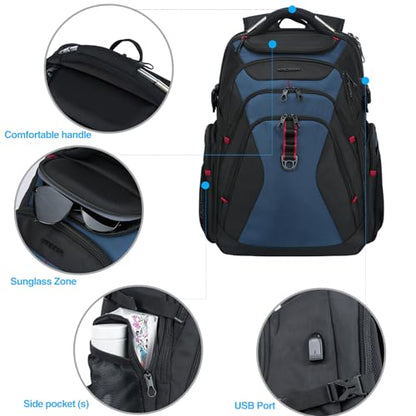 KROSER Travel Laptop Backpack 17.3 Inch XL Computer Backpack with Hard Shell Saferoom RFID Pockets Water-Repellent Business College Daypack Stylish Bag for Men/Women-Black Haze Blue - color: Black/Haze Blue-17.3, size: 17.3 inch
