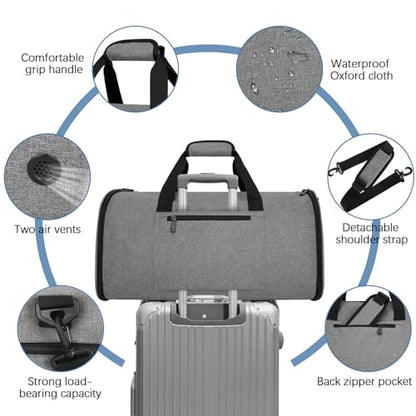 Garment Bags for Travel,50L Carry on Convertible Garment Duffle bag with Shoulder Strap,3 in 1 Hanging Suit Travel Bag with Shoulder Strap - color: Grey