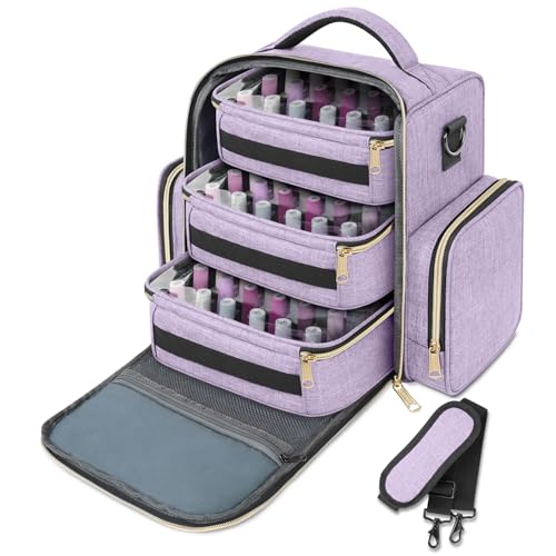 YOREPEK Nail Polish Organizer Holds Up to 72 Bottles (15ml - 0.5 fl.oz) and Nail Lamp, Nail Polish Storage with 3 Removable Pouches & Multiple Storage Sections for Manicure Set, Gifts for Manicurist - color: Purple-72bottles