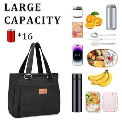 HSHRICH Large Women's Insulated Lunch Bag, Black, 12L, Composite and Aluminum - color: 03-Black, size: Large