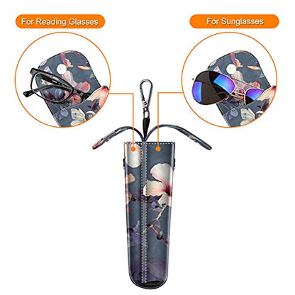 FINTIE Double Glasses Case with Carabiner Hook, Portable Vegan Leather Eyeglass Case Anti-scratch Sunglasses Pouch - color: Blooming Hibiscus