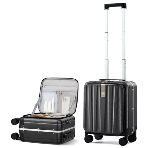Hanke 16 inch Underseat Carry On Suitcases with Wheels,Lightweight Hard Shell Carry on Luggage with Wheels for Weekender,Top Opening Small Suitcase,Travel Luggage for Womem Men,Jet Black. - color: Black, size: 16 Inch