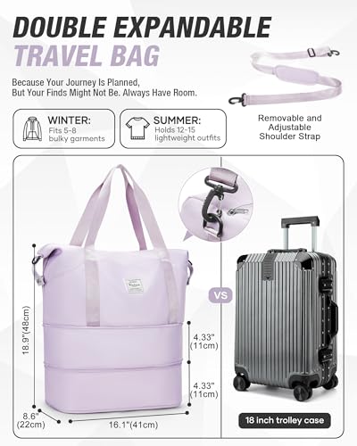 Expandable Travel Duffle Bag for Women Men, Large Gym Bag Travel Tote Bags, Waterproof Carry On Personal Item Bag Airline Approved, Workout Weekender Bag for Overnight Trip with Luggage Sleeve, Purple - color: C- Purple
