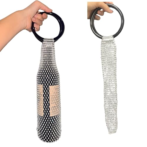 Munyee Hua Rhinestone Jeweled Bottle Wine Bag Reusable Tote Carrier Crystal Mesh Evening Purse with Ring Handle Gift Bags Carrier for Birthday Picnic Party Wedding (Black Handle White Rhinestone) - color: Black Handle White Rhinestone