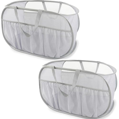 2 Pack Collapsible Laundry Baskets, Upgrade Pop Up Laundry Hamper with Convenient Bags, Foldable Laundry Basket Mesh Light Weight, Easy to Carry Clothes Hampers for Laundry, Dorm, Toys, Travel Grey - color: 2xGrey