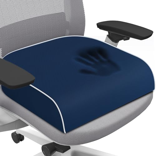 SweetSlubr Seat Cushion for Tailbone Pain Relief, Office Chair Cushion, Memory Foam Large Chair Pad with Non-Slip Cover for Soft Support at Office Chair, Car Seat, Airplane Dark Blue/Large - color: Darkblue, size: Large
