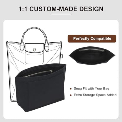 Purse Organizer Insert Compatible with Longchamp Le Pliage M Top Handle Tote Bag, Black/SM - color: Black, size: M Tote Bag (Top Handle)