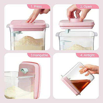 Ankou Formula Container - 1700ml Airtight Formula Dispenser One Button Handy Milk Powder Container BPA-Free Storage Containers with Scoop and Scraper Transparent 730g - color: 1700ml Pink