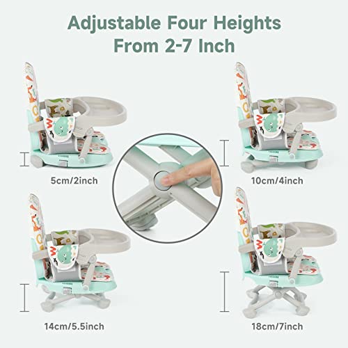 YOLEO Baby High Chair Booster Seat for Dining Table, Foldable High Chairs with Adjustable Heights, Travel Booster Seat with Removable Tray - color: Green, size: With Cushion