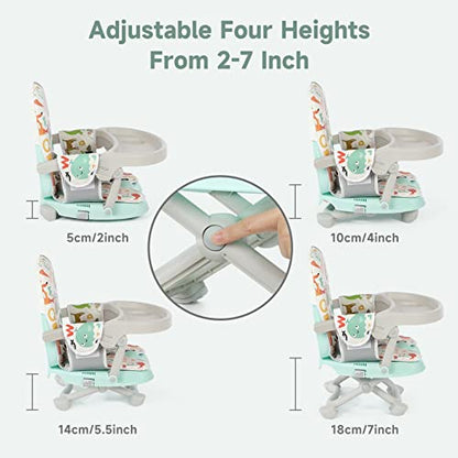 YOLEO Baby High Chair Booster Seat for Dining Table, Foldable High Chairs with Adjustable Heights, Travel Booster Seat with Removable Tray - color: Green, size: With Cushion