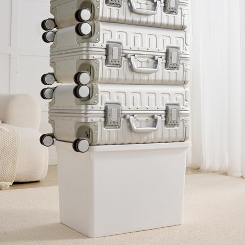 YUNGSHY 4 Pack 58 Quart White Large Stackable Storage Bins With Lids,Bathroom Closet Undersink Organizers and Storage Containers and Durable Nestable Closet, Garage, Totes (white, 58Qt.-4Pack) - size: 58Qt.-4Pack