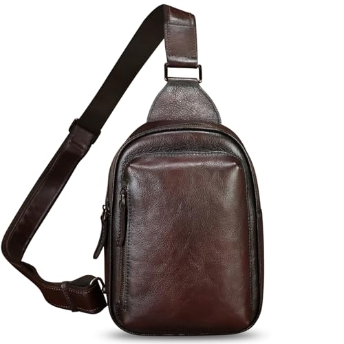 Genuine Leather Small Sling Bag for Women and Men Crossbody Bag Chest Bag Sling Backpack Purses for Hiking Sports Travel - color: Coffee