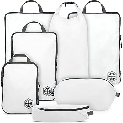 Large Compression Packing Cubes for Travel-Packing Cube Luggage Organizers 7 Piece Set for Checked Luggage-Ultralight, Expandable/Compression Bags by TRIPPED Travel Gear (White/Grey) - color: White/Grey