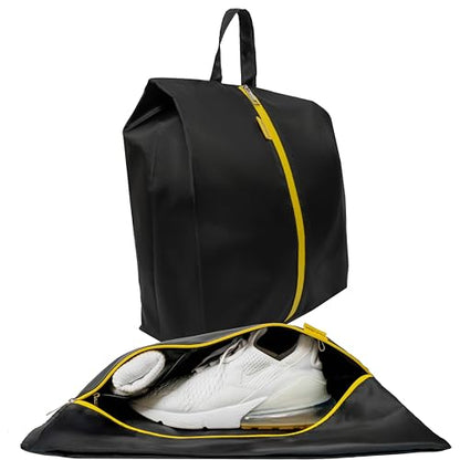 Water Resistant Travel Shoe Bags with Two Inner Pockets - Shoe Carrier Storage Cube Pouch with Zipper & Handle - Portable Shoe Bag for Gym,Traveling,Dance,Cross Country, Track & Field- Black - style: Black - 1 Pack
