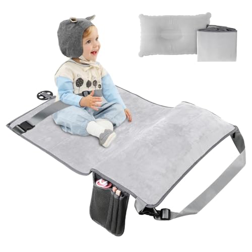 Toddler Travel Airplane Bed Kids Airplane Extender Sea, Travel Inflatable Foot Rest Portable Travel Bed Grey