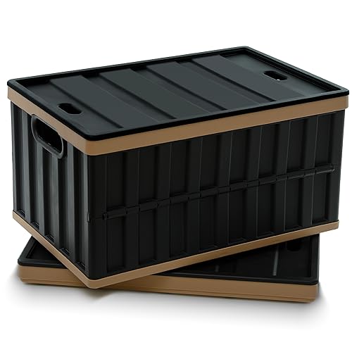 Citylife 64L Collapsible Storage Bins with Lids Plastic Storage Containers for Organizing Stackable Storage Box Large Heavy Duty Utility Crates, 2 Packs - color: Black, size: 64L - 2 Pack