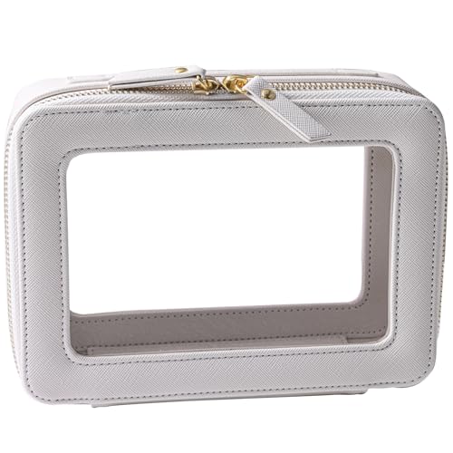 SANHECUN Toiletry bag waterproof cosmetic organizer with handle large opening for travelling car organizer (White) - color: White