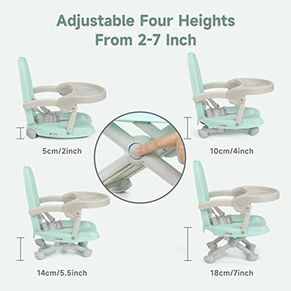 YOLEO Baby High Chair Booster Seat for Dining Table, Foldable High Chairs with Adjustable Heights, Travel Booster Seat with Removable Tray - color: Green, size: No Cushion