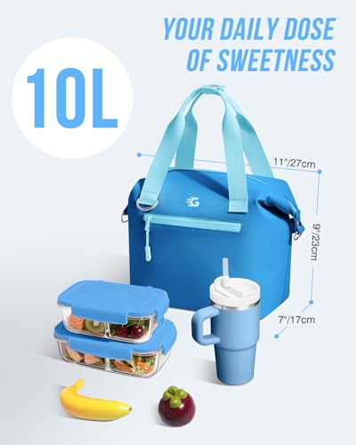 GLORIEROO Pastel Lunch Box Women | Insulated Soft Waterproof Leakproof Lunch Bag Cooler | Adjustable Strap | BPA-Free - color: Celeste Dream