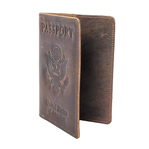 RFID Blocking Passport Holder Travel Wallet - Genuine Crazy Horse Leather for Men(Coffee) - color: Coffee