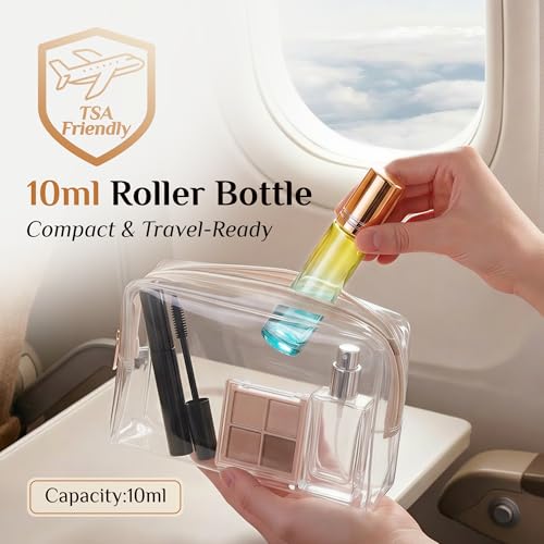 PrettyCare 12 Pack, 10 ml Essential Oil Roller Bottles with Stainless Steel Roller Ball - Refillable Leak-proof Empty Thick Blue& Yellow Glass Roll on Bottles with Golden Caps for Travel, Perfume - color: Gradient Blue-Green, size: 12 Pack