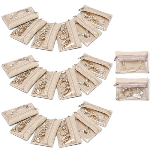 VLANDO Jewelry Travel Case,Travel Jewelry Organizer with Clear Velvet Jewelry Bags Zipper Pouch for Women Girl Gift 20Pcs - color: A.20 Bag